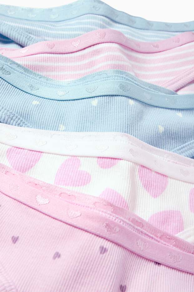 Children Girls - Multipack of 5 - heart - knickers - ribbed - rose