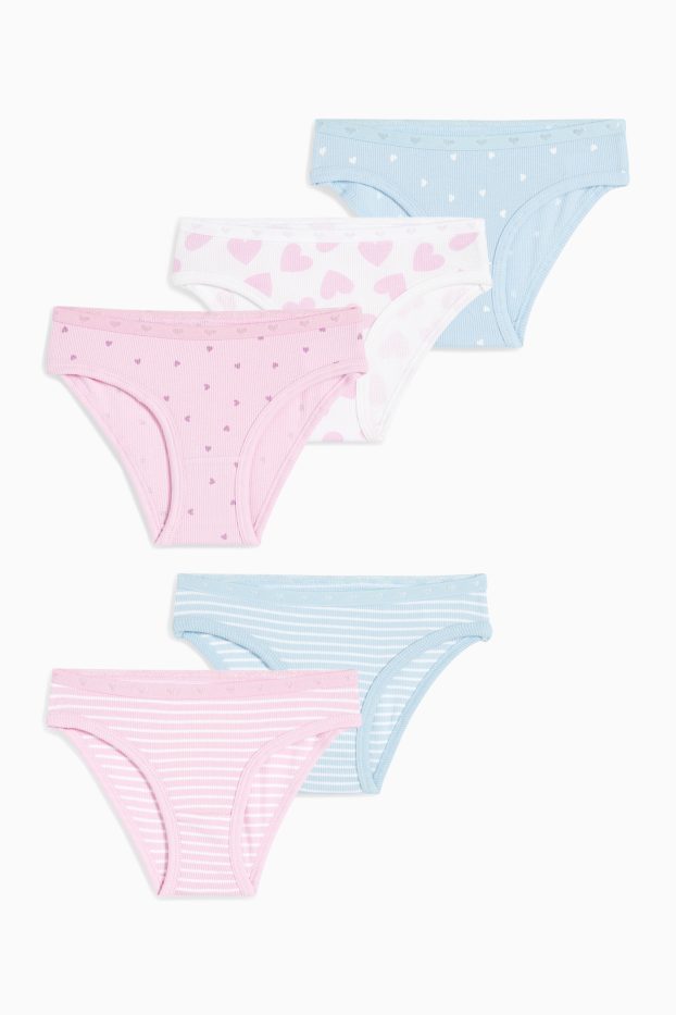 Children Girls - Multipack of 5 - heart - knickers - ribbed - rose
