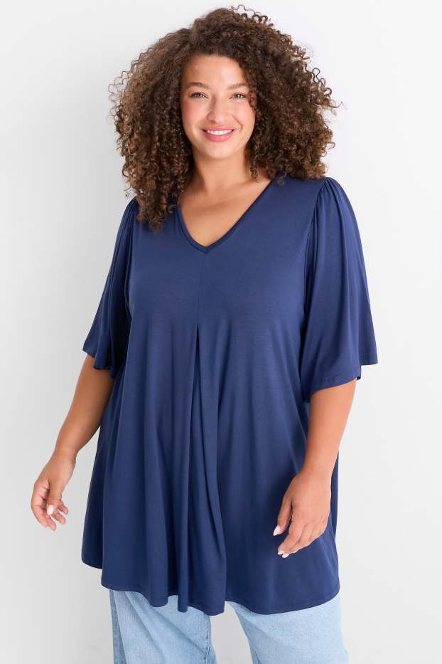 Femei - Tricou cu decolteu în V - albastru închis