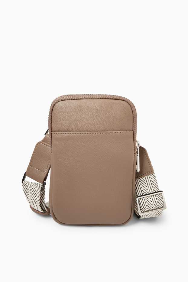Femmes - Pochette pour portable dotée d’une bandoulière amovible - matière synthétique - taupe