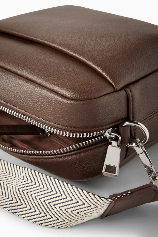 Women - Crossbody bag with detachable bag strap - faux leather - dark brown