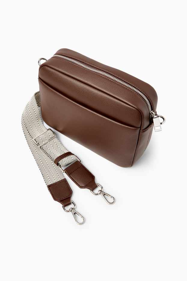 Women - Crossbody bag with detachable bag strap - faux leather - dark brown