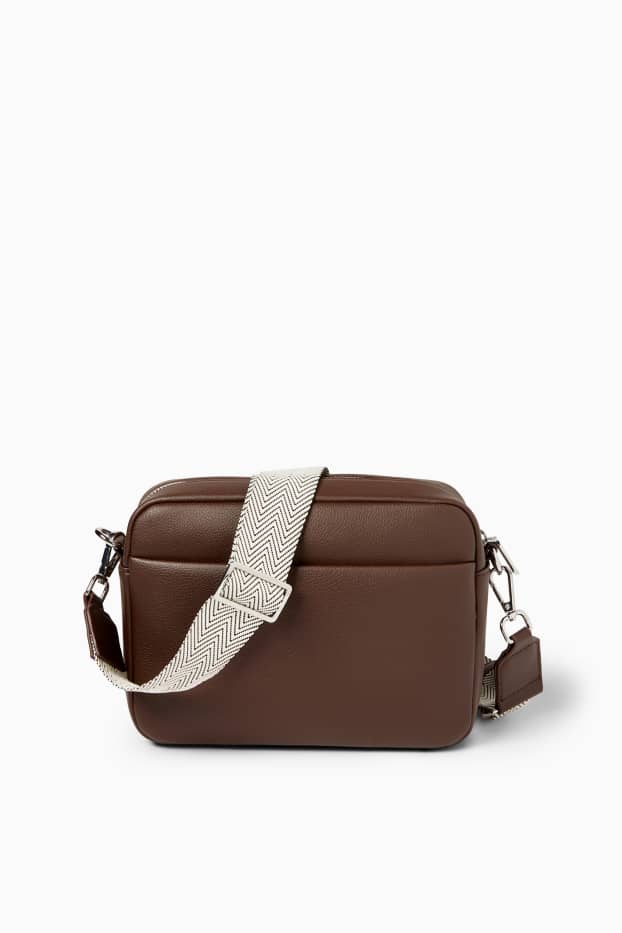 Women - Crossbody bag with detachable bag strap - faux leather - dark brown