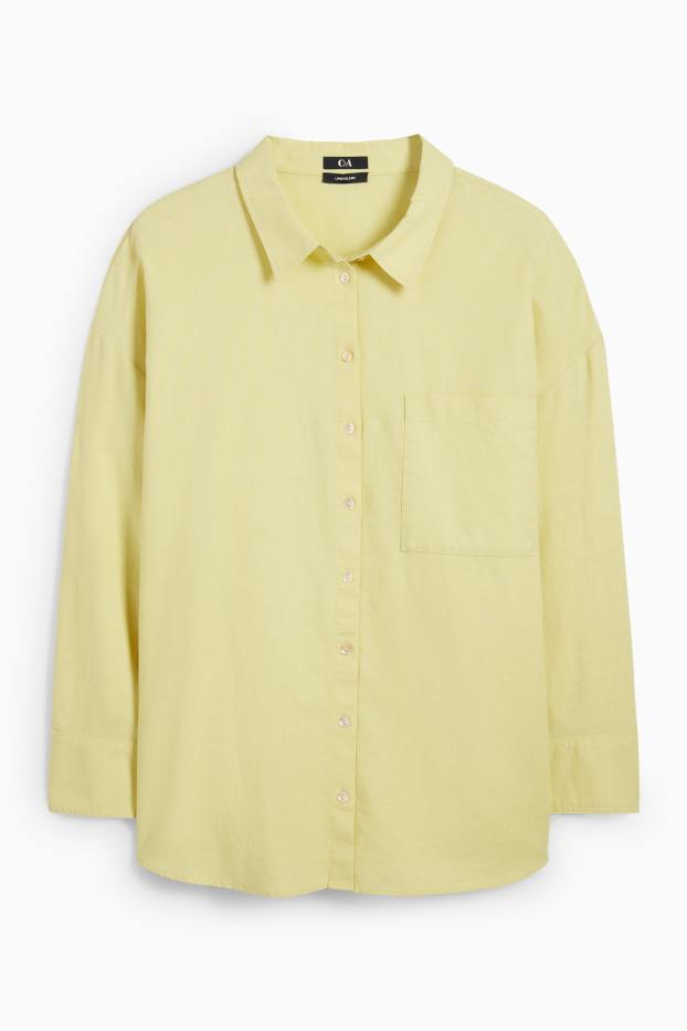 Damen - Bluse - Leinen-Mix - hellgelb