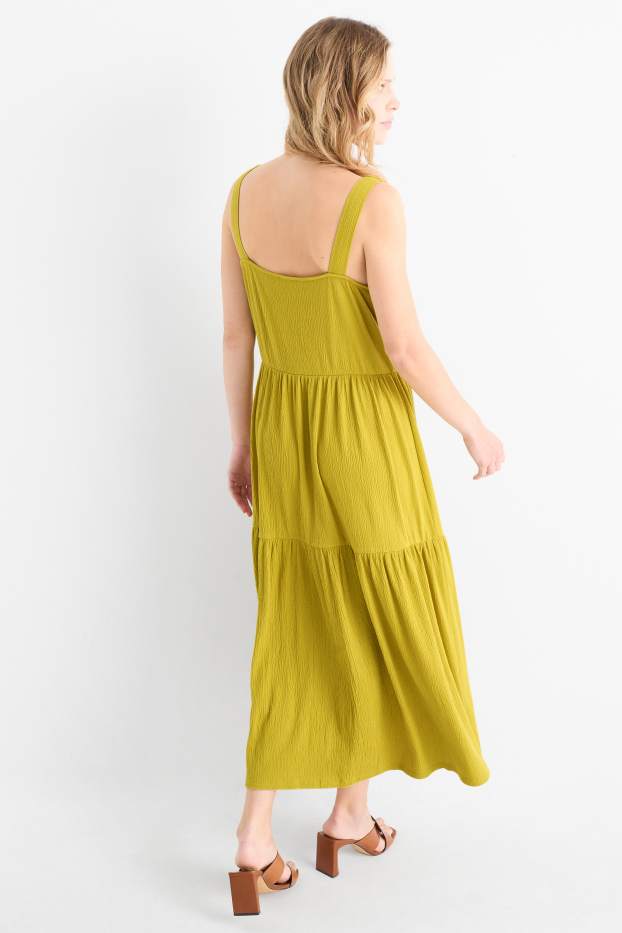 Femmes - Robe de coupe évasée - texturée - kaki