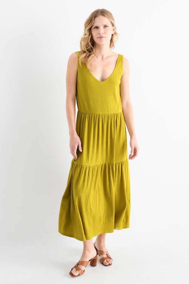 Femmes - Robe de coupe évasée - texturée - kaki