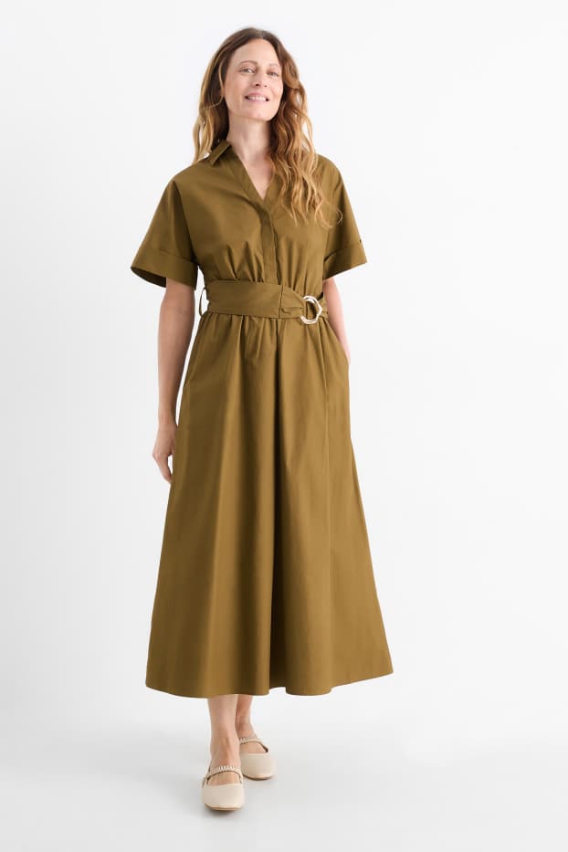 Women - Shirt dress with belt - brown