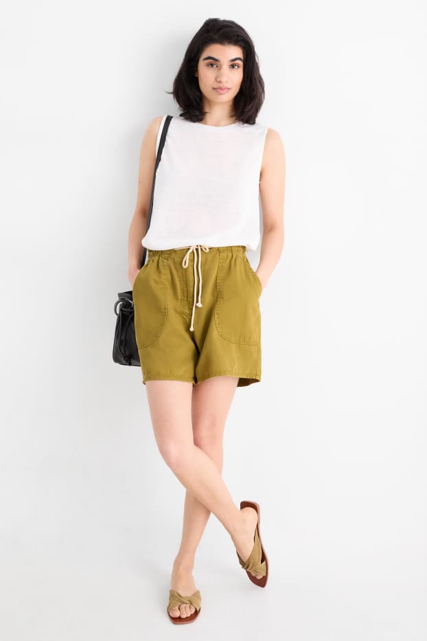 Dona - Pantalons curts - high waist - groc mostassa