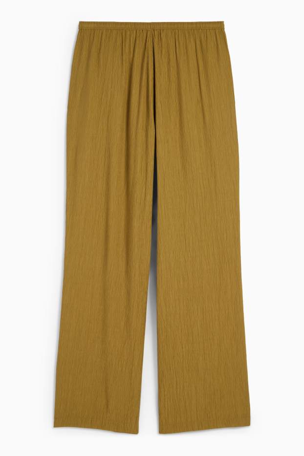 Femmes - Pantalon de toile - mid waist - wide leg - jaune moutarde