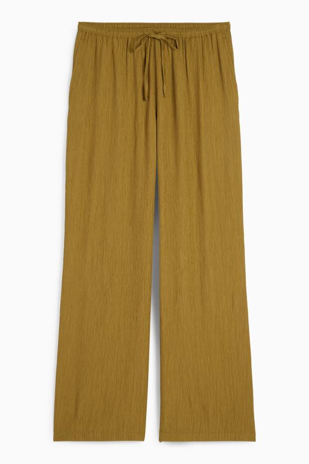 Femmes - Pantalon de toile - mid waist - wide leg - jaune moutarde