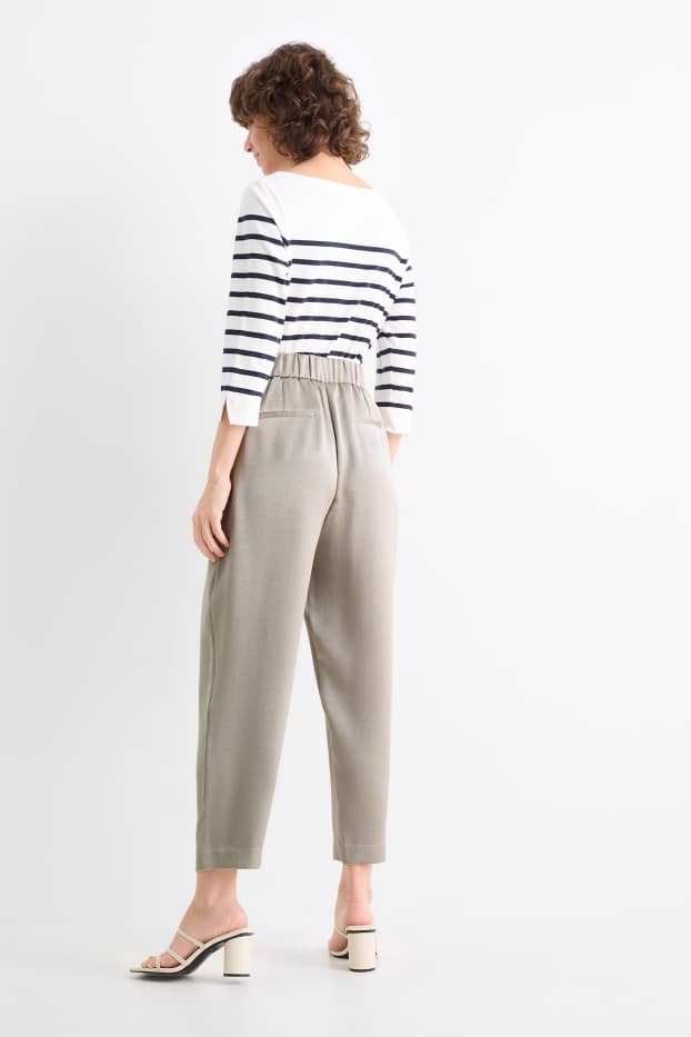 Damen - Stoffhose - High Waist - Wide Leg - hellgrau