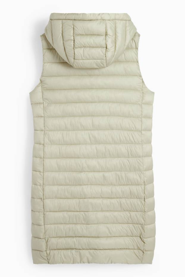 Dames - Lange bodywarmer met capuchon - licht beige