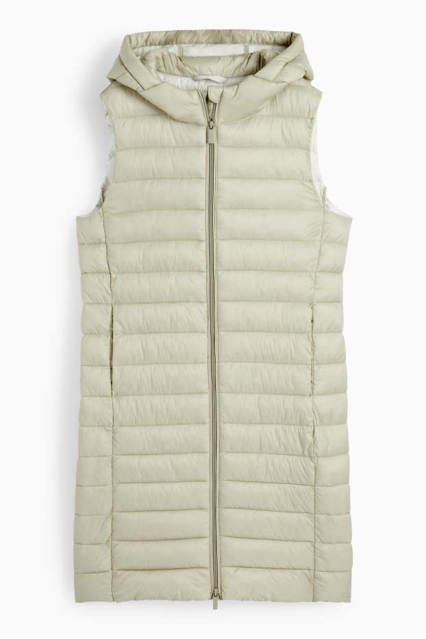 Dames - Lange bodywarmer met capuchon - licht beige