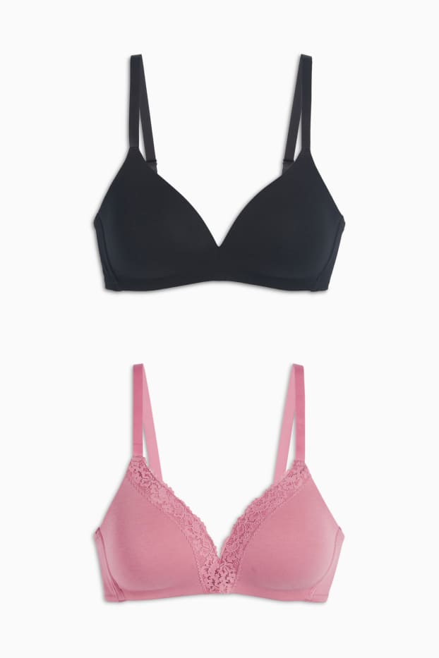 Damen - Multipack 2er - BH ohne Bügel  - schwarz / rosa