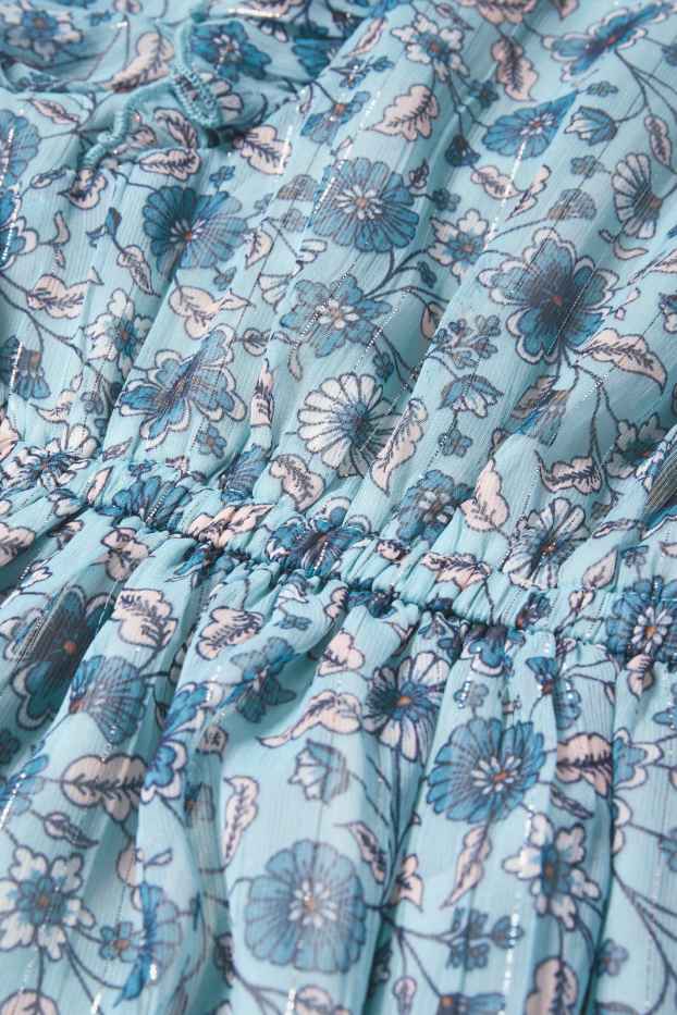 Kinderen: meisjes - Jurk van chiffon - gebloemd - turquoise