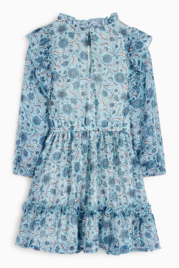 Kinderen: meisjes - Jurk van chiffon - gebloemd - turquoise