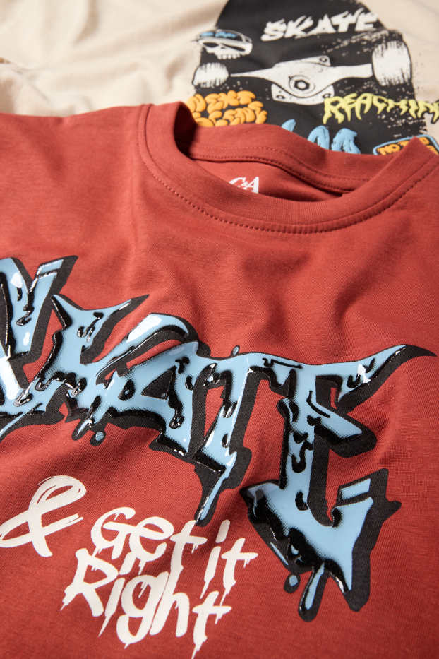 Niños: niños - Pack de 2 - skater y grafiti - camisetas de manga corta - terracota