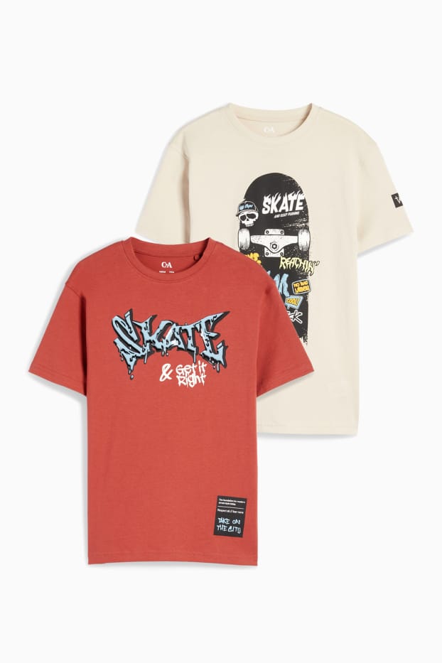 Niños: niños - Pack de 2 - skater y grafiti - camisetas de manga corta - terracota