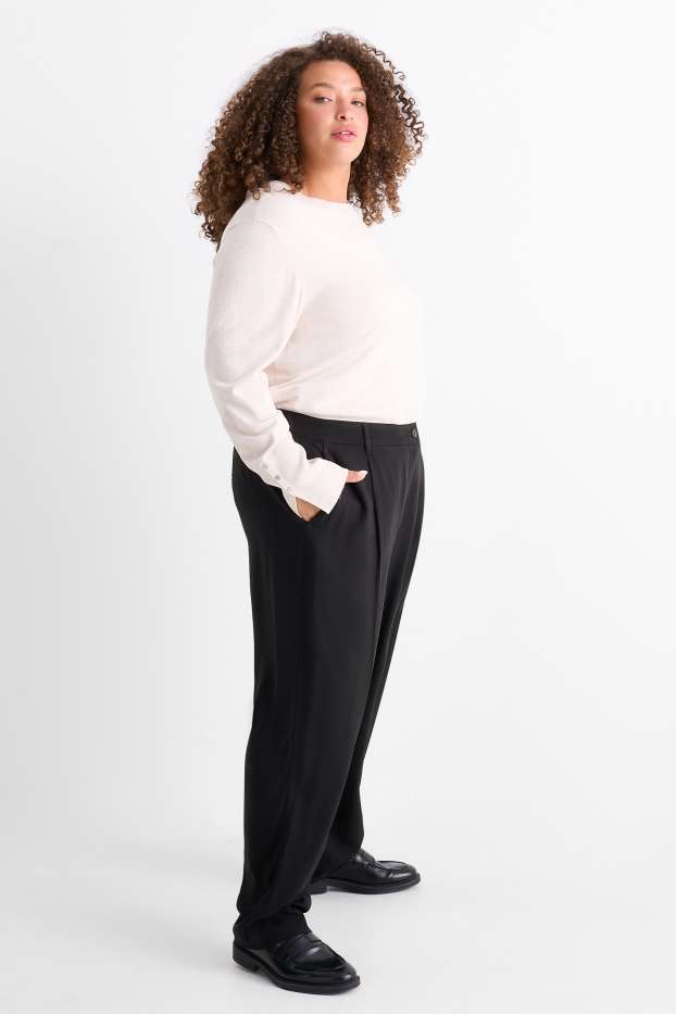Women - Cloth trousers - high waist - tapered fit - black