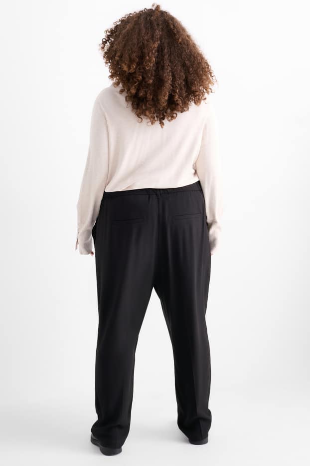 Women - Cloth trousers - high waist - tapered fit - black