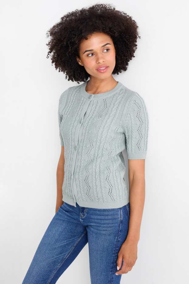 Femmes - Gilet de maille - motif tressé - bleu clair