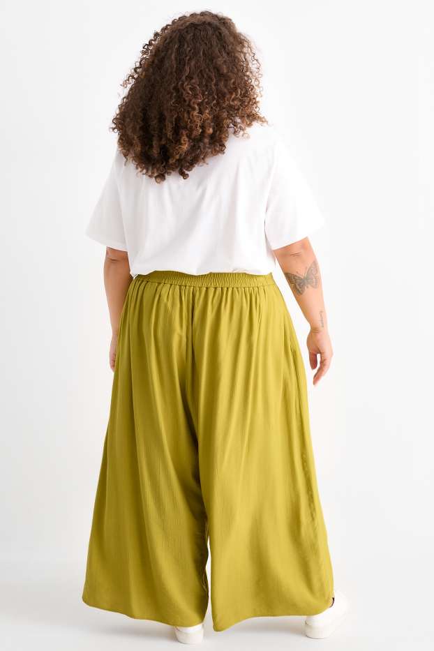 Dames - Pantalon - high waist - wide leg - kaki