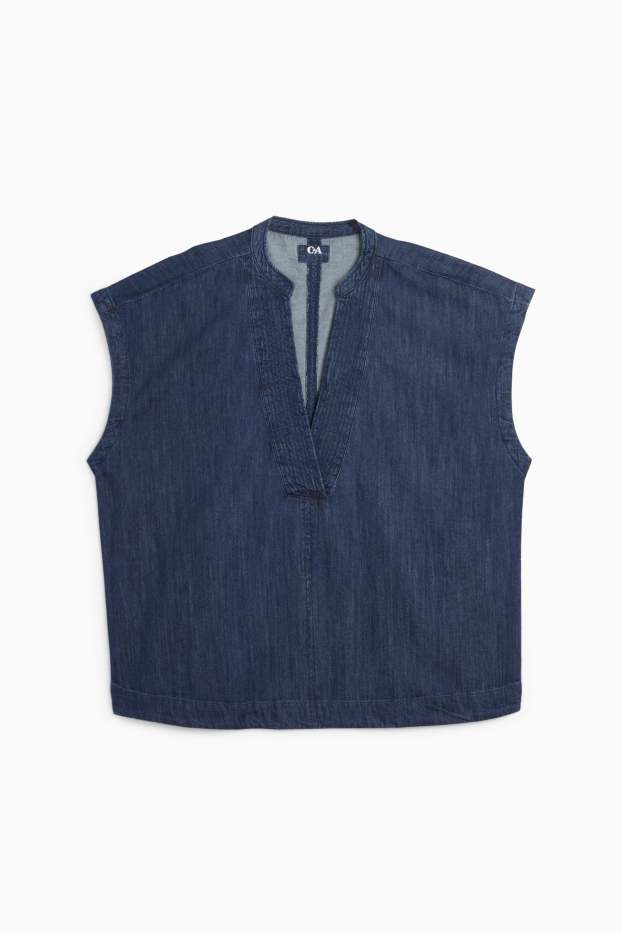 Dames - Top van denim, met V-hals - jeansdonkerblauw
