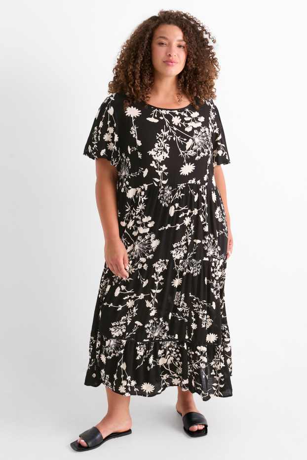 Donna - Vestito di viscosa - a fiori - nero / beige