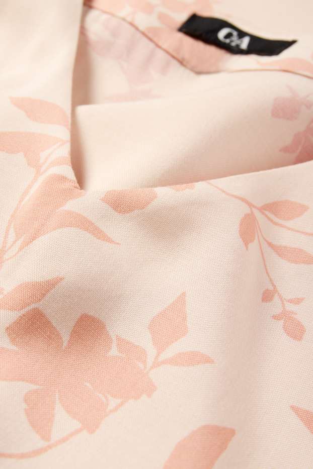 Mujer - Blusa con volantes - de flores - naranja claro