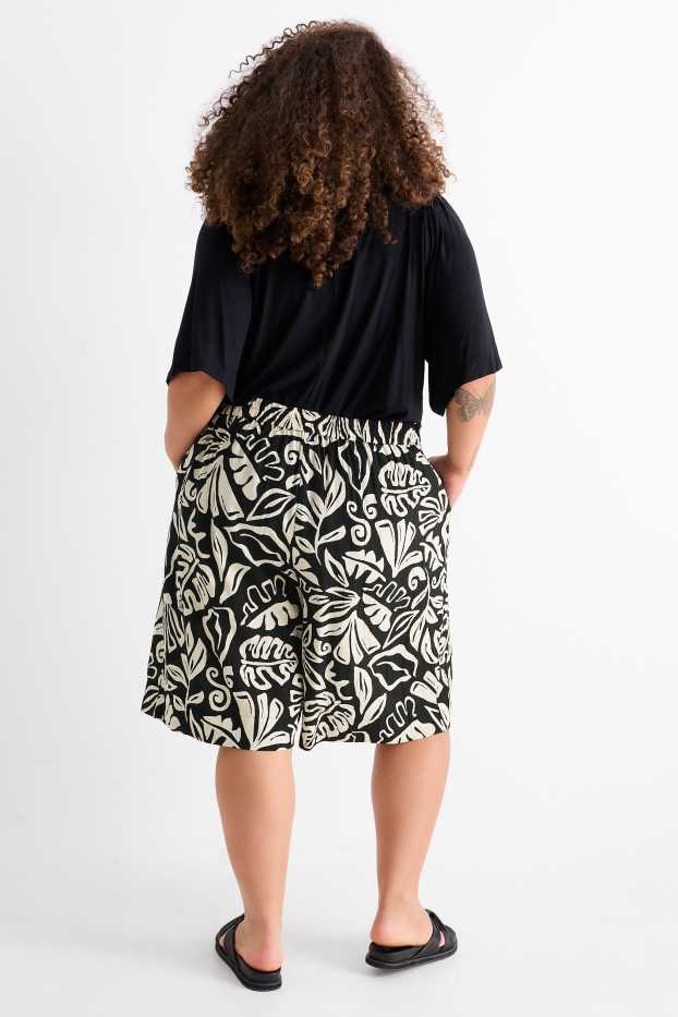 Dámské - Bermudy - high waist - se vzorem - strukturované - černá/béžová