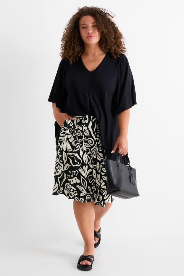 Dámské - Bermudy - high waist - se vzorem - strukturované - černá/béžová