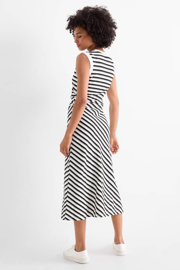 Damen - Fit & Flare Kleid - gestreift - schwarz / weiss
