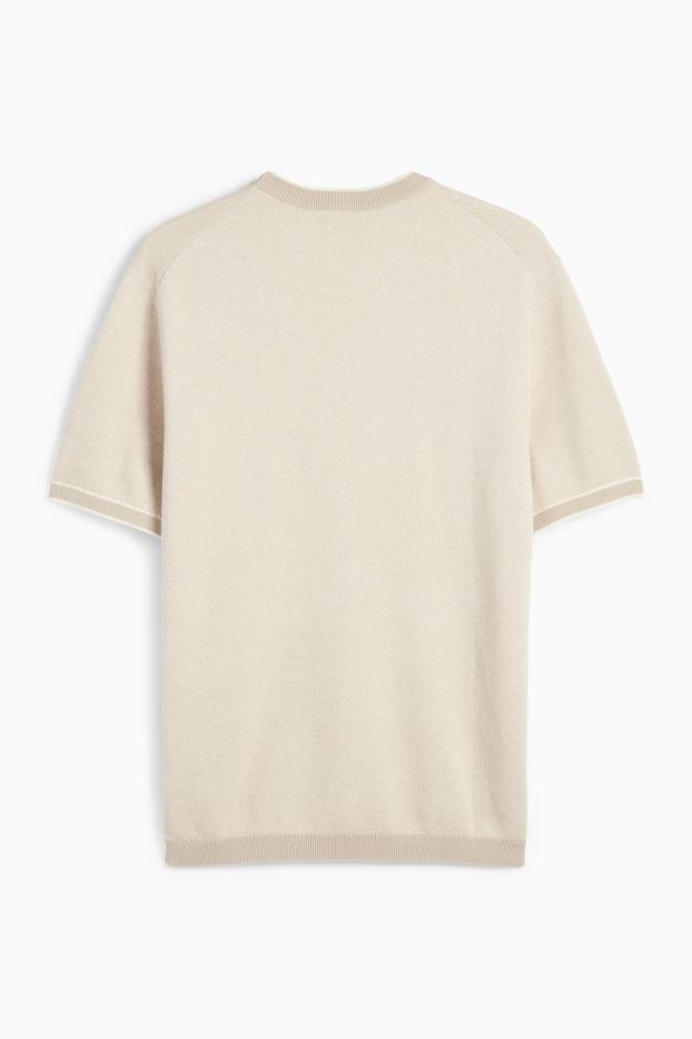 Hommes - Pull en maille - manches courtes - beige clair