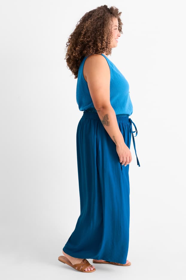 Femmes - Pantalon en toile - high waist - wide leg - bleu