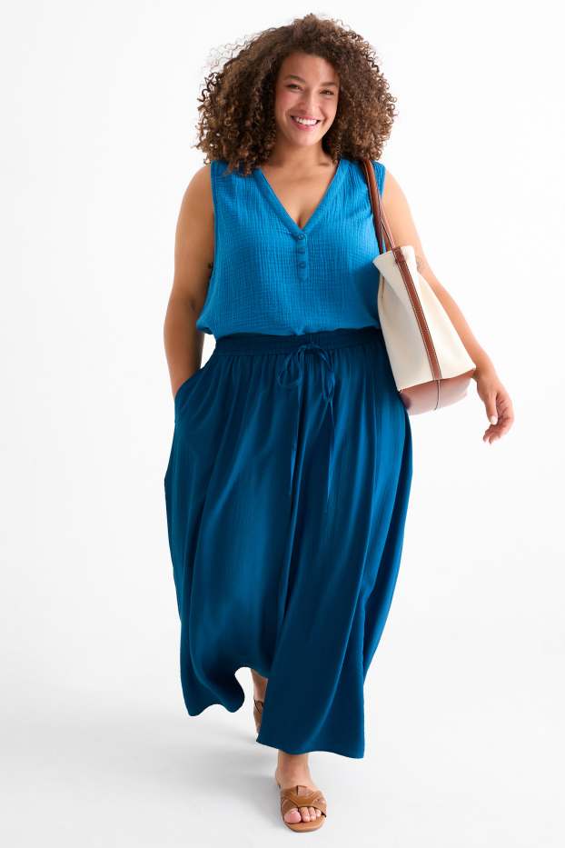 Femmes - Pantalon en toile - high waist - wide leg - bleu