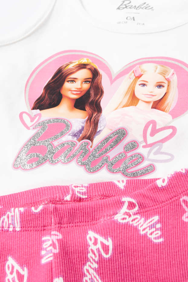 Kinderen: meisjes - Barbie - set - topje met rafels en fietsbroek - 2-delig - wit / fuchsiarood