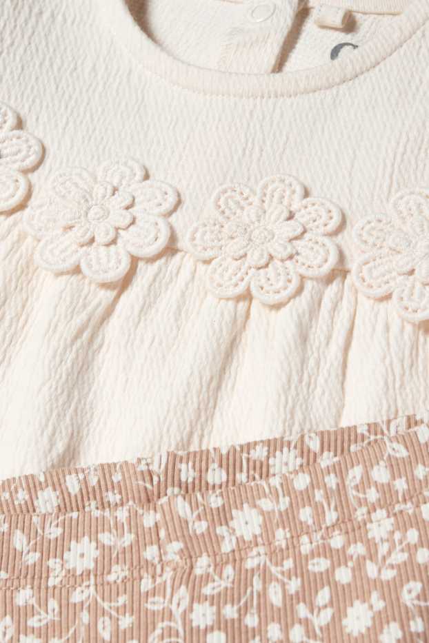 Baby: meisjes - Bloemetjes - baby-outfit - 3-delig - beige