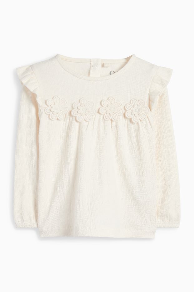 Baby: meisjes - Bloemetjes - baby-outfit - 3-delig - beige