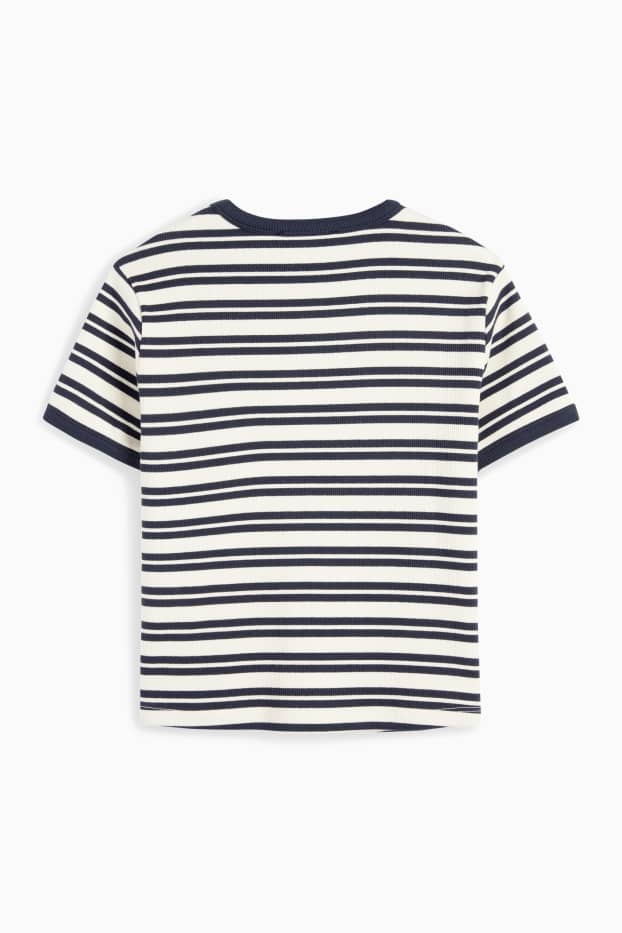 Kinder Mädchen - Kurzarmshirt - gerippt - gestreift - dunkelblau