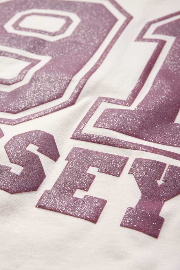 Kinderen: meisjes - T-shirt - glanseffect - crème wit