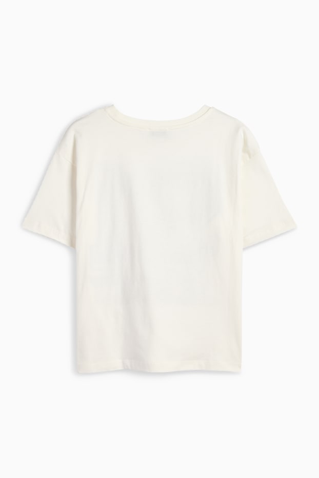 Kinderen: meisjes - T-shirt - glanseffect - crème wit