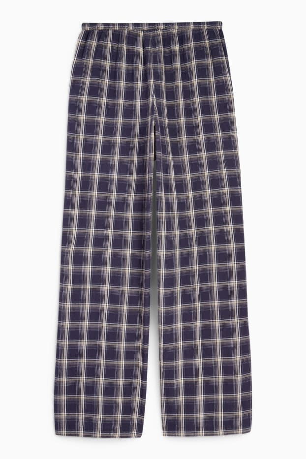 Damen - Stoffhose - Mid Waist - Wide Leg - kariert - dunkelblau