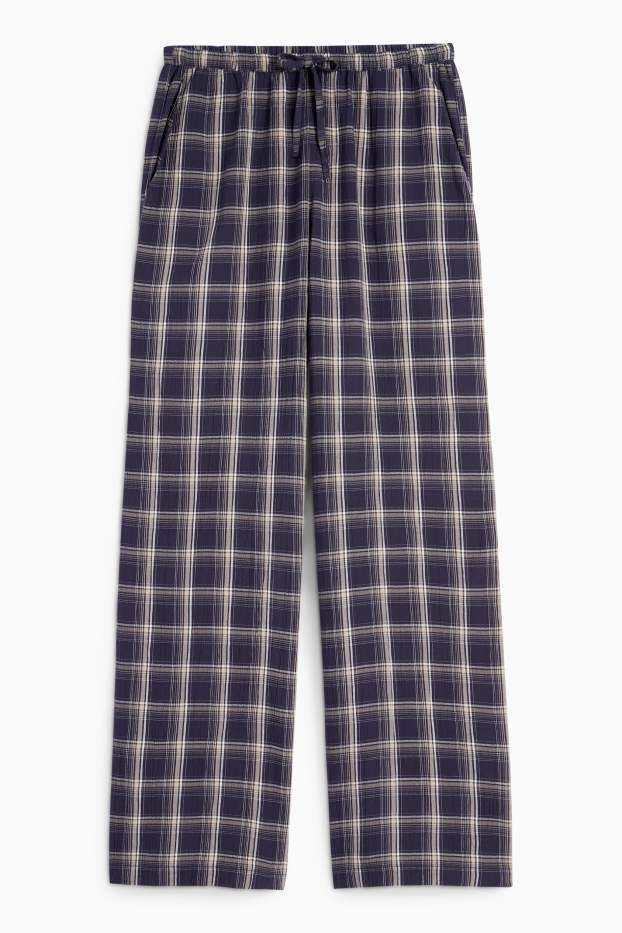 Damen - Stoffhose - Mid Waist - Wide Leg - kariert - dunkelblau