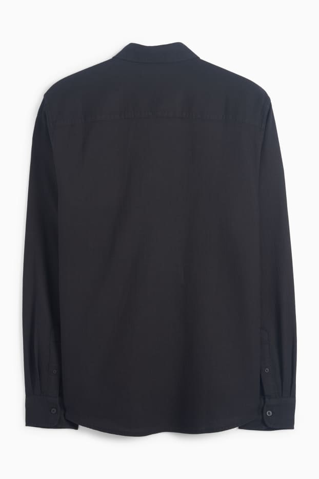 Hommes - Chemise - regular fit - col kent - texturée - noir