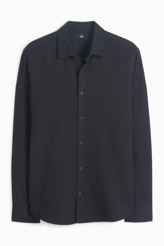 Hommes - Chemise - regular fit - col kent - texturée - noir