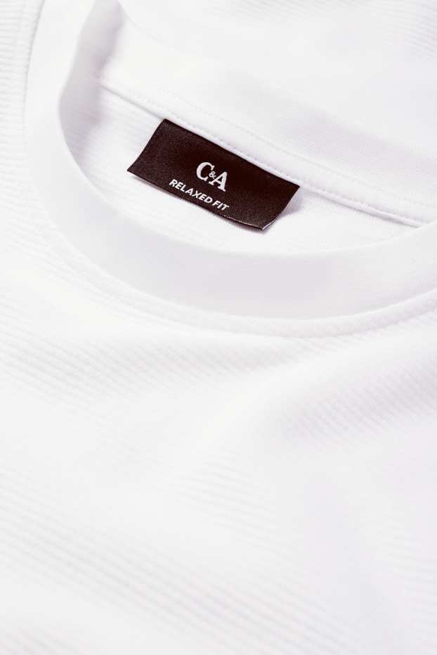 Hommes - T-shirt - relaxed fit - finition côtelée - blanc