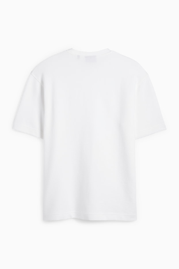 Hommes - T-shirt - relaxed fit - finition côtelée - blanc