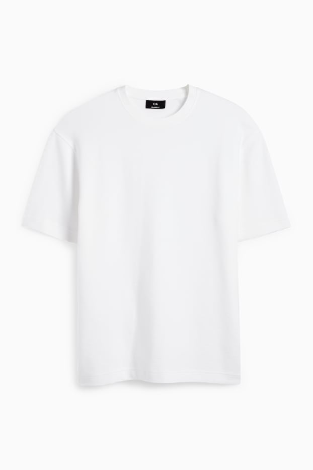 Hommes - T-shirt - relaxed fit - finition côtelée - blanc