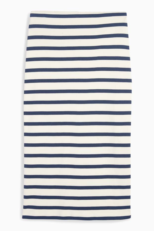 Dames - Kokerrok - gestreept - donkerblauw / crème wit