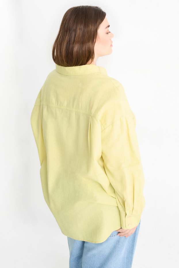 Damen - Bluse - Leinen-Mix - hellgelb